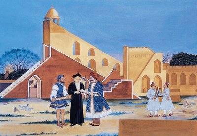 Obraz Maharadży Sawai Jai Singha II, Jantar Mantar, Jaipur, Radżastan, Indie (akwarela na papierze) autorstwa Indian School