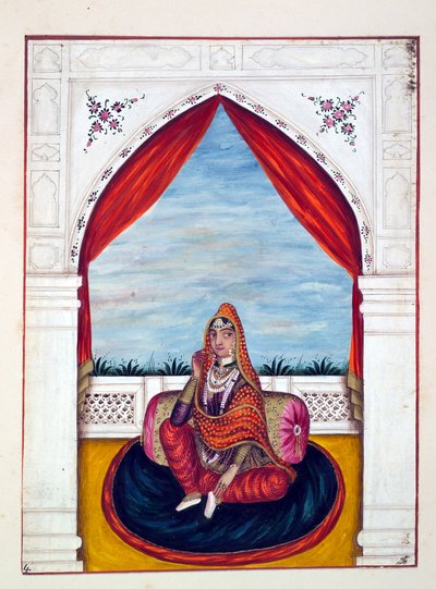 Maharani Chand Kaur, z Królestwo Pendżabu, jego władcy i wodzowie, tom I, tom 27 studiów akwarelowych autorstwa niezidentyfikowanego indyjskiego artysty, ok. 1840 (wc na papierze) autorstwa Indian School