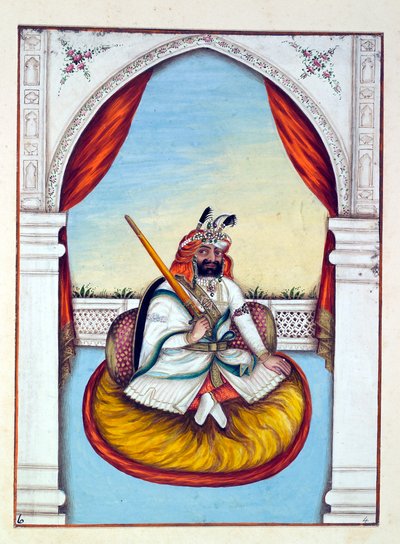 Marharajah Sher Singh, z Królestwo Pendżabu, jego władcy i wodzowie, tom I, tom 27 opracowań akwarelowych niezidentyfikowanego indyjskiego artysty, ok. 1840 (wc na papierze) autorstwa Indian School