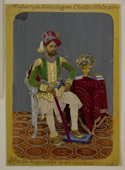Mss Eur G.38/2 f.90 Moti Singh z Udaipur, ok. 1870 (akwarela i złoto na papierze) autorstwa Indian School
