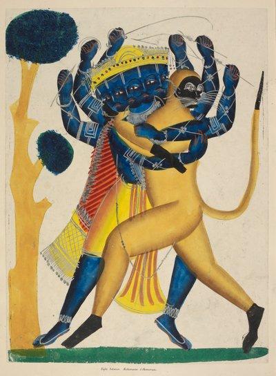 Lub. 891 Hanuman walczący z Rawaną, ok. 1865 (akwarela na papierze) autorstwa Indian School