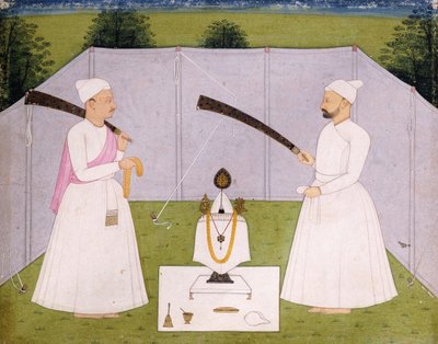 Pandici uczęszczający do osobistej świątyni Balwanta Singha, ok. 1750 r autorstwa Indian School