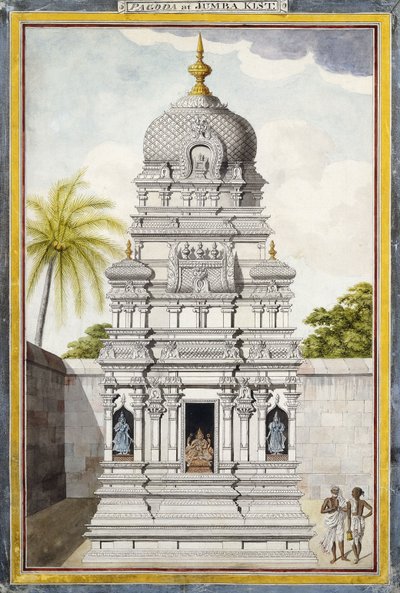 Część świątyni Jambukeshvara, Srirangam, Tamil Nadu, ok. 1930. 1800 (ołówek, długopis, czarny tusz, w/c na papierze czerpanym) autorstwa Indian School