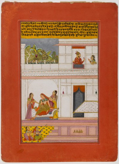 Patamanjari Ragini, Strona z rozproszonej serii Ragamala, początek XVIII w. (nieprzezroczyste wc i złoto na papierze) autorstwa Indian School