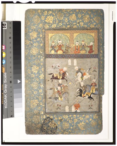 Polo Players, ok. 1530 (nieprzezroczysta akwarela i złoto na papierze) autorstwa Indian School