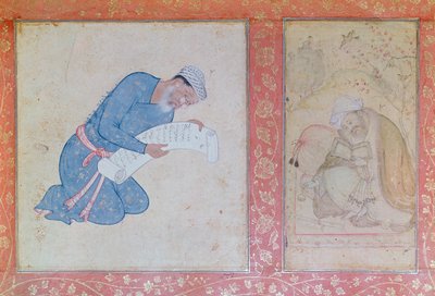 Portret Min Musavir składa petycję do cesarza Akbar autorstwa Indian School
