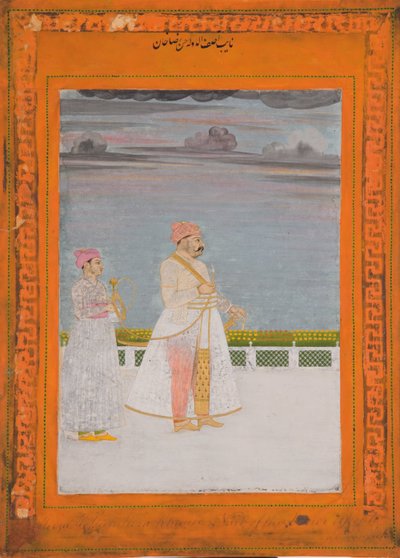 Portret Mirzy Husaina Razy Khana, ok. 1780 (nieprzezroczysta toaleta i złoto na papierze) autorstwa Indian School