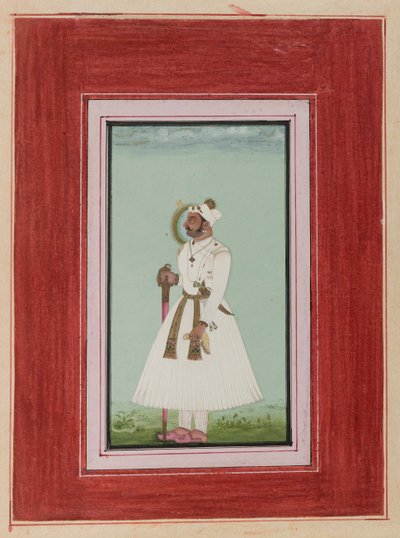 Portret Rao Vir Singha, ok. 1780-1790 (nieprzezroczysta toaleta i złoto na papierze) autorstwa Indian School