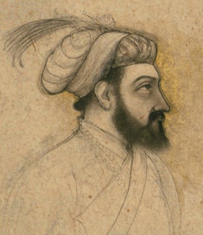 Portret Szachdżahana, połowa XVII w. (tusz i pigmenty na papierze umocowane na tekturze) autorstwa Indian School