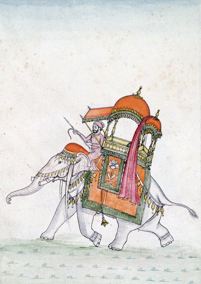 Portret mężczyzny jadącego na słoniu, pocz. XIX w. (wc na papierze) autorstwa Indian School