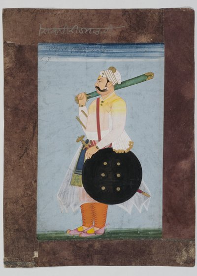 Portret wodza Rathorów Ridmala, 1820 (gwasz na papierze indyjskim z obramowaniem z brązowego papieru) autorstwa Indian School