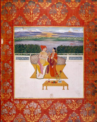 Książę Sudjakoulikan z damą. Indyjska miniatura ze szkoły Lucknow. 1760 Paryż, B.N. autorstwa Indian School