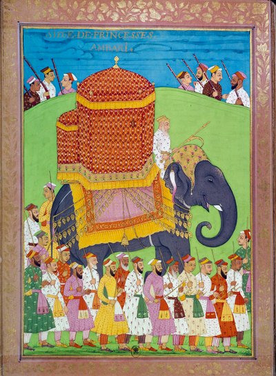 Księżniczka Palanquin na słoniu na dworze Szacha Alema Indian i perskie miniatury w „Historii Indii od Tamertante do Orangreyb” Niccolo Manucci (1638-1717). BN, Paryż. autorstwa Indian School