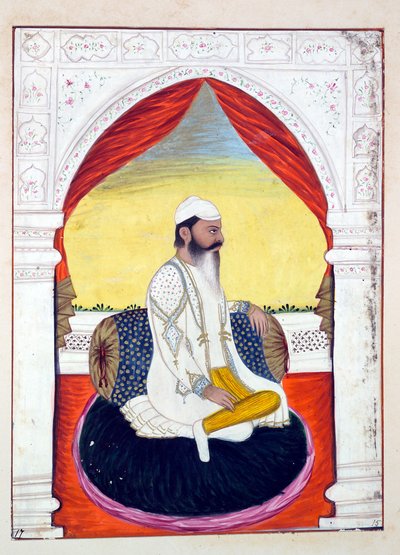 Rajah Sahib Dyal, z Królestwo Pendżabu, jego władcy i wodzowie, tom I, tom 27 studiów akwarelowych niezidentyfikowanego indyjskiego artysty, ok. 1840 (wc na papierze) autorstwa Indian School