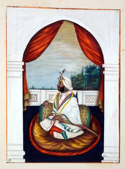 Rajah Sher Singh, z Królestwo Pendżabu, jego władcy i wodzowie, tom I, tom 27 studiów akwarelowych autorstwa niezidentyfikowanego indyjskiego artysty, ok. 1840 (wc na papierze) autorstwa Indian School