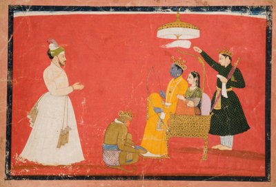 Rama and Sita Inthroned, ok. 1750 (nieprzezroczysta toaleta i złoto na papierze) autorstwa Indian School