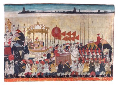 Rao Tuljaji w procesji, ok. 1775 (nieprzezroczysta toaleta i złoto na papierze) autorstwa Indian School