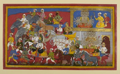 Rāvaṇa uzbraja się i wyrusza ze swoją armią, napotykając zły omen autorstwa Indian School