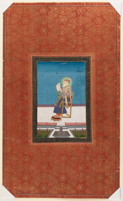 Shah Jahan z sokołem, 1875-1900 (nieprzezroczysta toaleta i złoto na papierze) autorstwa Indian School