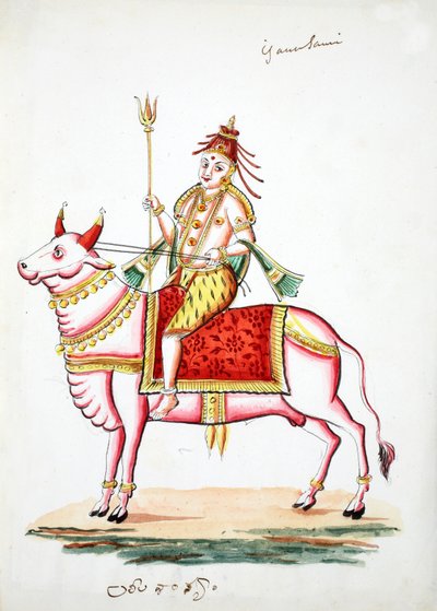Shiva osadzony na byku, Nandi (wc na papierze) autorstwa Indian School