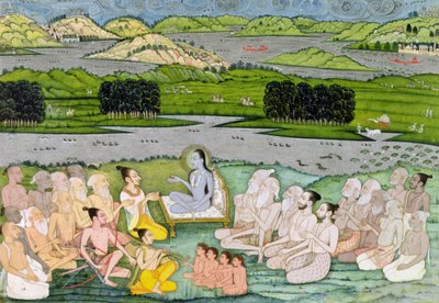 Shri Sukdevji wygłasza kazania na zgromadzeniu Sadhus, Radżastan, ok. 1757 r. autorstwa Indian School