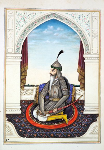 Sirdar Harri Singh, z The Kingdom of the Punjab, its Rulers and Chiefs, tom I, tom 27 studiów akwarelowych autorstwa niezidentyfikowanego indyjskiego artysty, ok. 1840 (wc na papierze) autorstwa Indian School