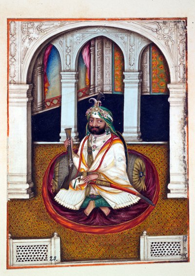 Sirdar Lehna Singh, z Królestwo Pendżabu, jego władcy i wodzowie, tom I, tom 27 studiów akwarelowych niezidentyfikowanego indyjskiego artysty, ok. 1840 (wc na papierze) autorstwa Indian School