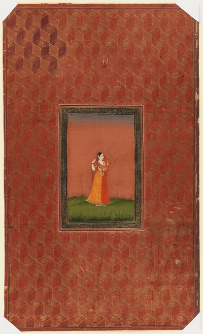 Stojąca kobieta, 1875-1900 (nieprzezroczysta toaleta i złoto na papierze) autorstwa Indian School