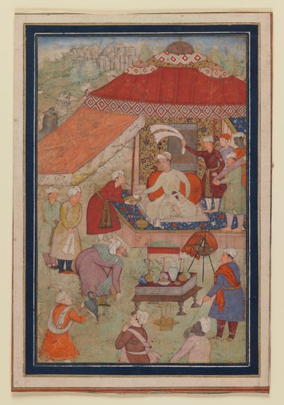 Obozowisko namiotowe, 1580-1595 (nieprzezroczyste wc i złoto na papierze) autorstwa Indian School