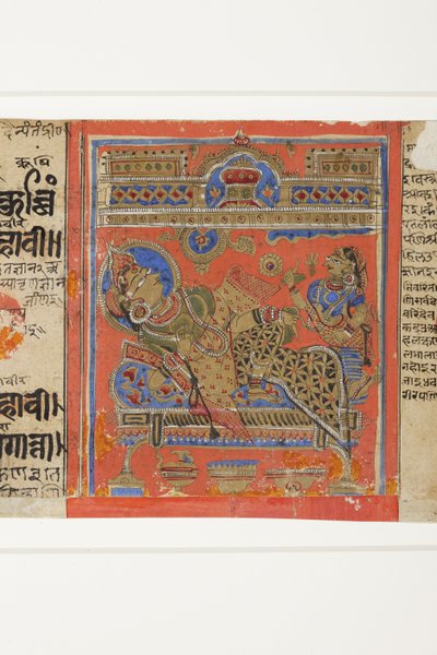 Brahmani Devananda na swojej kanapie z Kalpasutry (nieprzezroczysta toaleta na papierze) autorstwa Indian School
