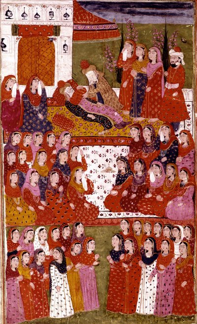 Śmierć Abu Bakra, ilustracja z Hamla-i-Haydari, autorstwa Mirzy Muhammada Rafi Bazila, 1808 r. autorstwa Indian School