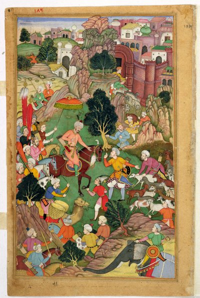 Schwytanie owiec Hazarów, z „Baburnama” („Wspomnienia Babur”), Mogołów autorstwa Indian School