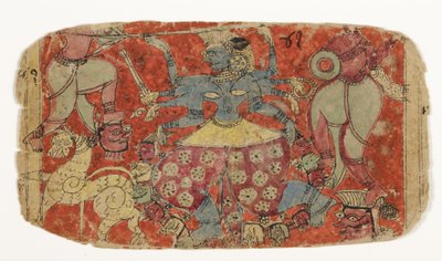 Bogini Kali walczy z demonami, od Durgi atakuje demony Szambha i Nishumbha (nieprzezroczysta toaleta na papierze) autorstwa Indian School