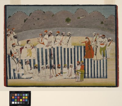 Syn Bahadura Singha ogląda nauta, ok. 1800 (nieprzezroczysta akwarela i złoto na papierze) autorstwa Indian School