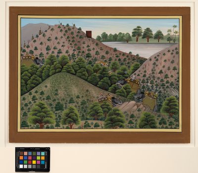 Polowanie na tygrysa z rzeką w tle, ok.1880 (nieprzezroczysta akwarela na papierze) autorstwa Indian School
