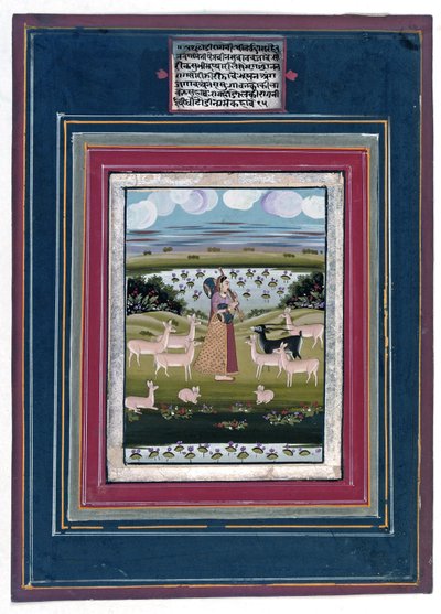 Todi ragini - Dama grająca na winorośli w pejzażu ze zwierzętami, 1810-20 autorstwa Indian School