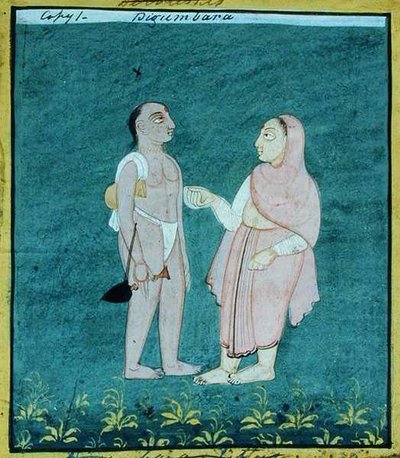 Dwóch dżinistów Digambara, żebraków religijnych, Udaipur, ok. 1810-20 (gwasz na papierze) autorstwa Indian School