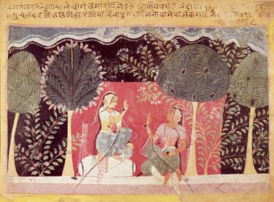 Dwaj książęta w ogrodzie, z Gita Govinda autorstwa Indian School