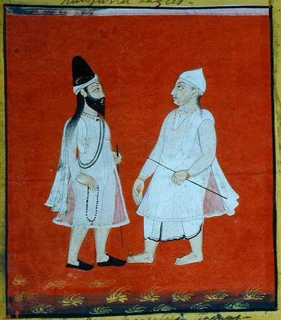 Dwóch Wędrujących Muzułmańskich Faqirów (jangam) Religijni Żebracy, Udaipur, ok. 1810-20 (gwasz na papierze) (szczegóły) (patrz także 1366600) autorstwa Indian School