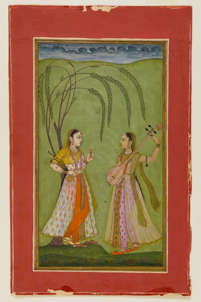 Dwie panie w pejzażu, ok. 1725 (nieprzezroczyste wc na papierze) autorstwa Indian School