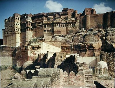 Widok na Mehrangarh Fort, zbudowany w 1459 r. autorstwa Indian School