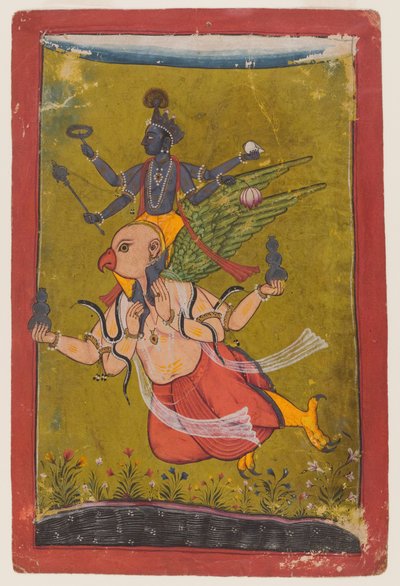 Wisznu na Garudzie, ok. 1725 lub wcześniej (wc, srebro i złoto na papierze) autorstwa Indian School