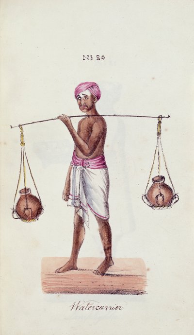 Watercarrier, z „Przeglądu różnych kast Indii”, Venkata Ramasvani, opublikowany Madras autorstwa Indian School