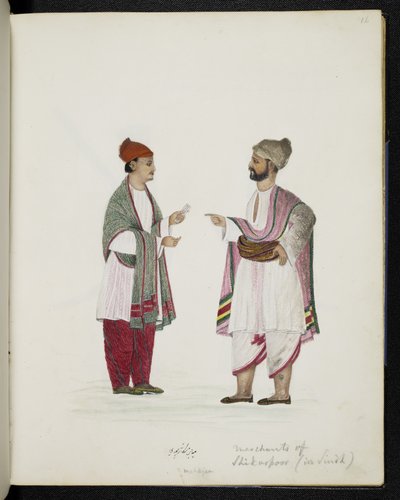 Kupcy Shikarpoor w Sindh (akwarela na papierze) autorstwa Indo European Indo European