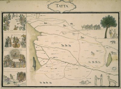„Tatta”, ze zbioru map Indii Mogołów, z albumu zamówionego przez pułkownika francuskiej piechoty Jean-Baptiste-Josepha Gentila autorstwa Indo European Indo European