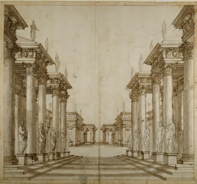 Atrium rzymskie (pióro i atrament na papierze) autorstwa Inigo Jones