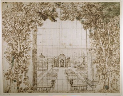 Ogród i willa książęca (pióro i atrament na papierze) autorstwa Inigo Jones