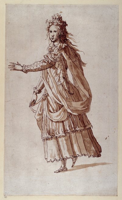 Dama jako najada (pióro i atrament na papierze) autorstwa Inigo Jones