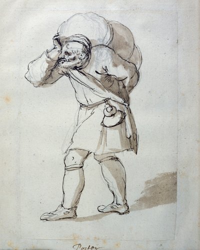 Tragarz z ładunkiem (pióro i tusz na papierze) autorstwa Inigo Jones