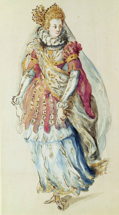 Projekt kostiumu dla Lady Masquer autorstwa Inigo Jones